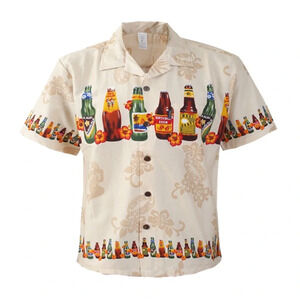 Men’s 100% Cotton Aloha Tan Beer Brew Hawaiian Button Top Shirt size S EUC